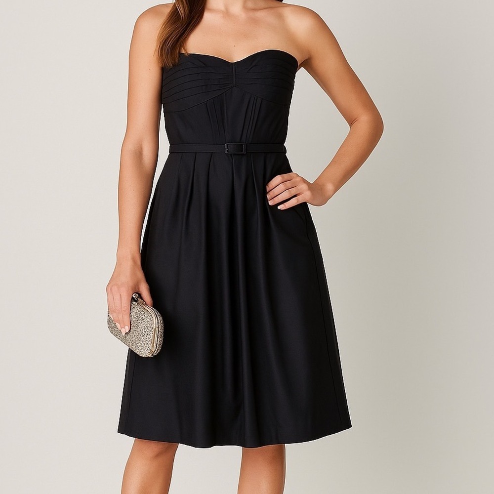 WHBM Black Strapless Classic Pleated Darted‎ Cocktail Dress Women's Size 2